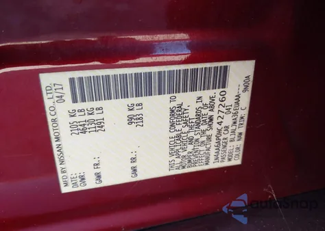 2017 Nissan Maxima 3.5 Sv from USA, damaged, VIN 1N4AA6AP0HC427260